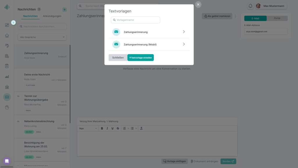 Nachrichtenfunktion von immocloud