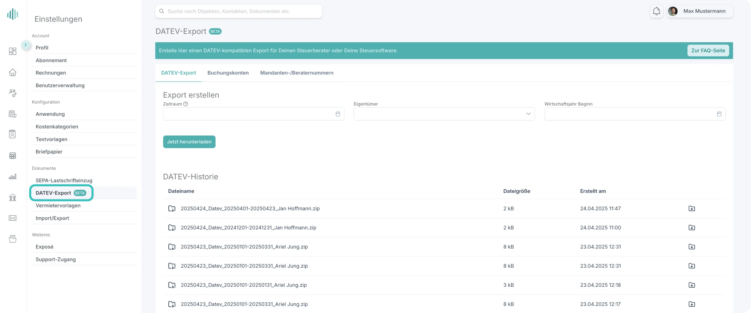 DATEV-Export Dashboard